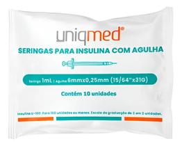 Seringa insulina agulha ultra fina 1ml 6mmx0,25-10un-uniqmed Seringa insulina agulha ultra fina 1ml 6mmx0,25-10un-uniqmed