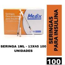 Seringa Insulina Botox Estetica 1ml 13 X 0,45 MM Ultrafina 100 Unidades MEDIX - Medix
