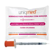 Seringa Insumo 0,3ml com Agulha 6mm x 0,25mm 30 U.I. Pacote com 10 Seringas Uniqmed Seringa Insumo 0,3ml com Agulha 6mm x 0,25mm 30 U.I. Pacote com 10 Seringas Uniqmed