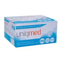 Seringa para Insulina COM Agulha Uniqmed 0,5ml 30G 8x0,30mm 50UI (Caixa com 100 unidades)