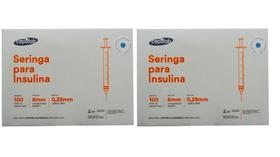 Seringa Ultra Fina 1ml 6mm X 0,25mm Caixa C/ 100 Unidades Agulha fixa KIT COM 2 CAIXAS DE SERINGAS