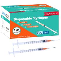 Seringas COZYRIDERS 1 ml 25 G 1 cm Needle Luer Lock, pacote com 100 Seringas COZYRIDERS 1 ml 25 G 1 cm Needle Luer Lock, pacote com 100