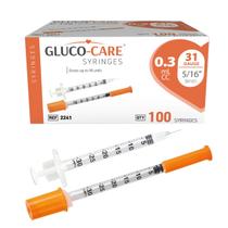 Seringas GLUCO-CARE 0,3 ml 31G 8 mm com tampa laranja, 100 unidades Seringas GLUCO-CARE 0,3 ml 31G 8 mm com tampa laranja, 100 unidades