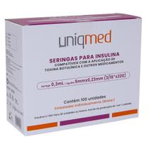 Seringas Uniqmed 100U 0,3mL 5mm 32G Com 100 Un Seringas Uniqmed 100U 0,3mL 5mm 32G Com 100 Un