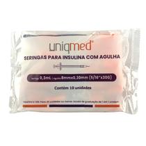 Seringas Uniqmed 100U 0,3mL 8mm 30G Com 10 Un