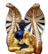 Serpente Naja Com Buda Meditando Em Resina Poder E Sabedoria Dourado 20cm - Althea Arte Decor