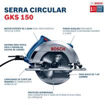 Serra Circular 1500w C/ 2 Discos E Guia Paralelo - Bosch Gks150-2d 220v F083