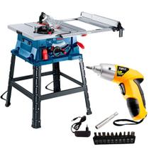 Serra Circular de Mesa 10POL 1800W 220V BOSCH com Parafusadeira a Bateria 4,8V e Kit 12 Peças EVALD