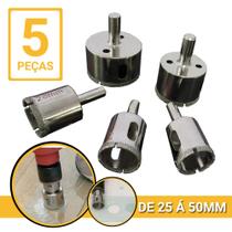 Serra Copo Diamantada Kit 5 Peças Profissional Alvenaria Porcelanato e Vidro 25 à 50mm Em Aço Carbono