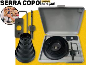 Serra Copo Fertak Kit 8 Peças P/ Furadeira Corte Preciso Em Diversos Materiais Madeira Metal PVC Gesso Corte Preciso