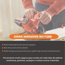 Serra Mármore 115mm Black Decker Modelo BD115 Ferramenta de Corte com Potência de 1100W Ideal para Cortes em Mármore Granito e Cerâmica Serra Mármore 115mm Black Decker Modelo BD115 Ferramenta de Corte com Potência de 1100W Ideal para Cortes em Mármore Granito e Cerâmica