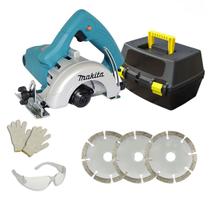 Serra Mármore Makita, 1450W, com 3 Discos, Maleta, Óculos e Luvas Profissional e Robusta 4100NH2Z