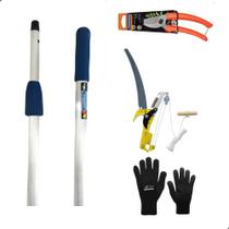 Serrote de Poda e Cabo Extensivel 3mt com Tesoura Jardim e Luva