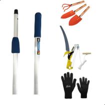 Serrote Poda Galhos Altos com Cabo Extensor 3mt Conjunto e Jardinagem com Luva