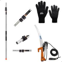Serrote Podador Profissional com Cabo Extensor 5 Metros Prata e Luva Black