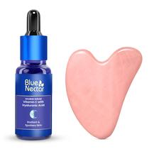 Sérum para a pele: néctar azul, vitamina C, ácido hialurônico, Gua Sha
