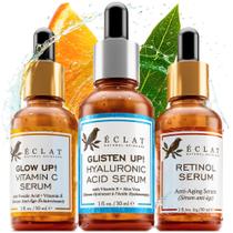 Séruns faciais Eclat Skincare, pacote com 3 vitaminas C e ácido hialurônico