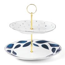 Servidor de 2 camadas Lenox Blue Bay, somente para lavagem à mão em porcelana/metal