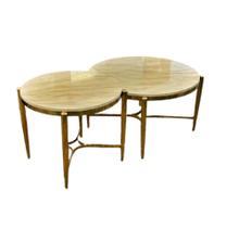 Set 02 Mesas de Centro Redonda Marmore Branco Metal Formosa