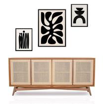 Set 3 Quadros Abstratos Minimalistas - Preto - com vidro