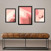 Set 3 Quadros Abstratos Rosas - com vidro Set 3 Quadros Abstratos Rosas - com vidro