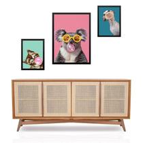 Set 3 Quadros Animais Bubble Gum Coloridos - com vidro Set 3 Quadros Animais Bubble Gum Coloridos - com vidro