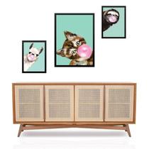 Set 3 Quadros Animais Bubble Gum Verde - com vidro Set 3 Quadros Animais Bubble Gum Verde - com vidro