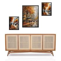 Set 3 Quadros Arte Cidades Chuva - Com Vidro