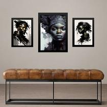 Set 3 Quadros Artes Pessoas Raça Negra - com vidro Set 3 Quadros Artes Pessoas Raça Negra - com vidro