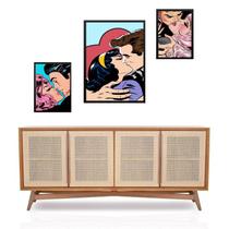 Set 3 Quadros Beijos Pop Art - com vidro