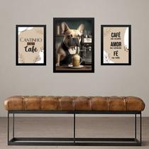 Set 3 Quadros Cantinho Do Café Bulldog Francês - com vidro