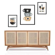 Set 3 Quadros Cozinha Marrom Preto Cinza - Com Vidro