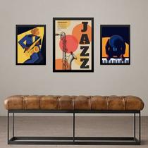 Set 3 Quadros Decorativos Jazz - Posters - com vidro