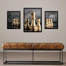 Set 3 Quadros Decorativos Jogo De Xadrez - Com Vidro Set 3 Quadros Decorativos Jogo De Xadrez - Com Vidro