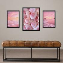 Set 3 Quadros Decorativos Praia Rosa - com vidro Set 3 Quadros Decorativos Praia Rosa - com vidro