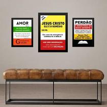 Set 3 Quadros Divertidos Remédios Evangélicos - Com Vidro