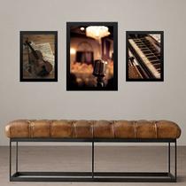 Set 3 Quadros Fotografias - Instrumentos Musicais - com vidro