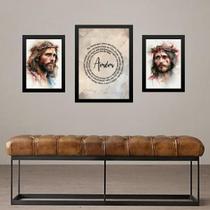 Set 3 Quadros Jesus Cristo - Pai Nosso - Com Vidro
