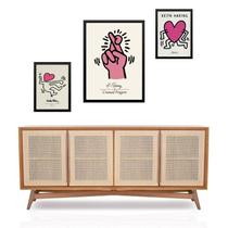 Set 3 Quadros Keith Haring - Rosa - com vidro