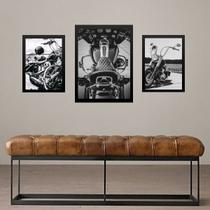 Set 3 Quadros Motocicletas Vintage - com vidro