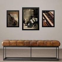 Set 3 Quadros Músico - Instrumentos Musicais - Com Vidro Set 3 Quadros Músico - Instrumentos Musicais - Com Vidro