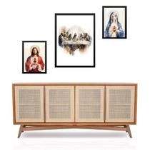 Set 3 Quadros Sacros Minimalistas Católicos - Com Vidro