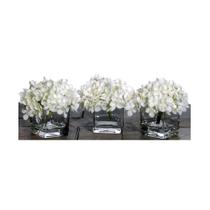 Set Artificial de Mini Hortensias Vickerman Blancas x3 con Jarrón de Vidrio Set Artificial de Mini Hortensias Vickerman Blancas x3 con Jarrón de Vidrio