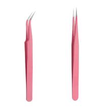 Set C/ 2 Pinças Curvatura E Reta Extensão De Cílios Cor Rosa