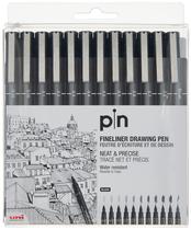 Set de 12 bolígrafos fineliner Uni-Ball color negro
