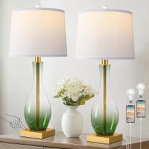Set de 2 lámparas de mesa de vidrio verde Lamp WIHTU de 27" con control táctil y puerto USB Set de 2 lámparas de mesa de vidrio verde Lamp WIHTU de 27" con control táctil y puerto USB
