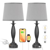 Set de 2 Lámparas de Mesa Grises Seealle con Control Táctil y USB