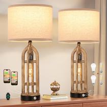 Set de 2 Lámparas de Mesa Seealle de Madera Estilo Casa de Campo con Puerto USB Set de 2 Lámparas de Mesa Seealle de Madera Estilo Casa de Campo con Puerto USB