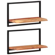 Set de 2 Repisas de Pared de Madera Maciza de Acacia con Marco de Acero