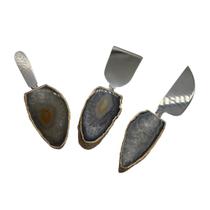 Set de 3 facas de queijo em metal e pedra ágata borda ouro - natural - (peça exclusiva) Set de 3 facas de queijo em metal e pedra ágata borda ouro - natural - (peça exclusiva)